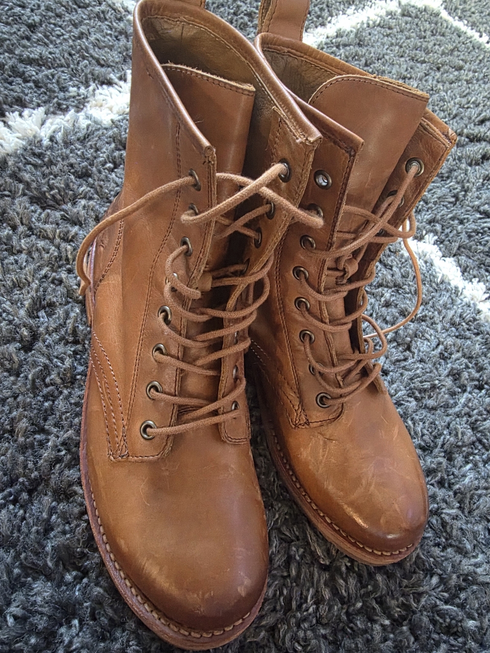 Frye Veronica Combat Leather Boots Women’s Size 8.5 Caramel Brown - Picture 2 of 15